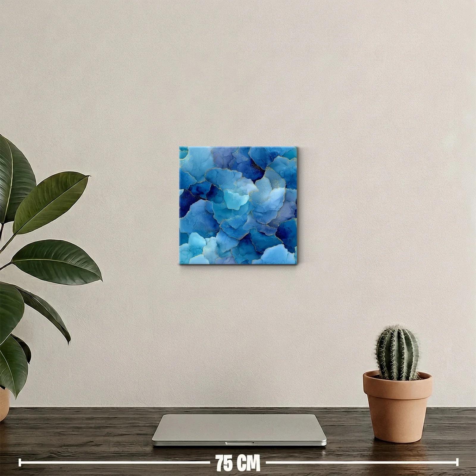 Cuadro abstracto en tonos azules con detalles dorados — miniatura 2