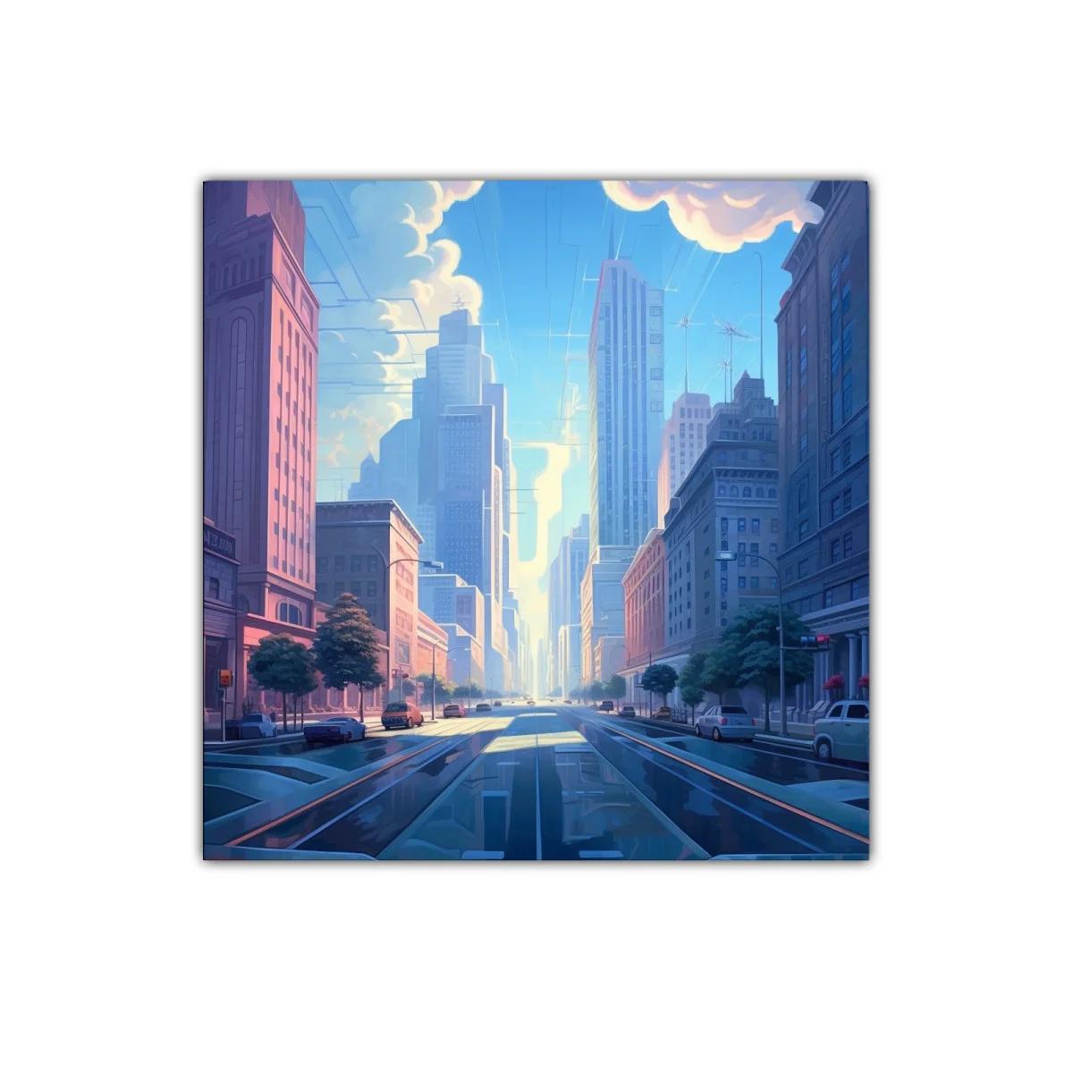 Atardecer urbano con calles iluminadas y rascacielos — imagen principal