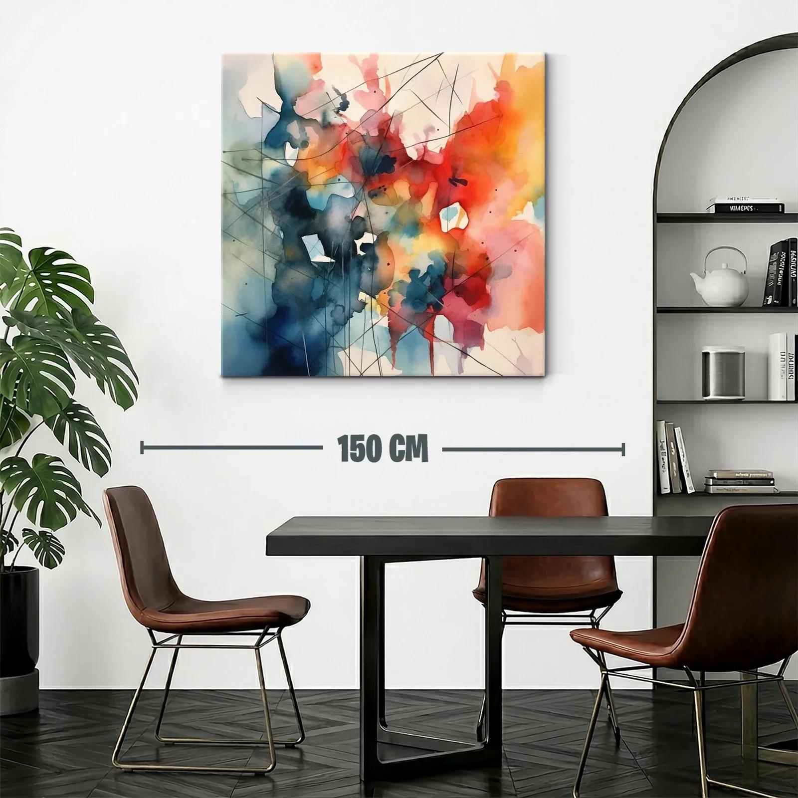 Cuadro abstracto vibrante con tonos cálidos y fríos combinados — miniatura 2