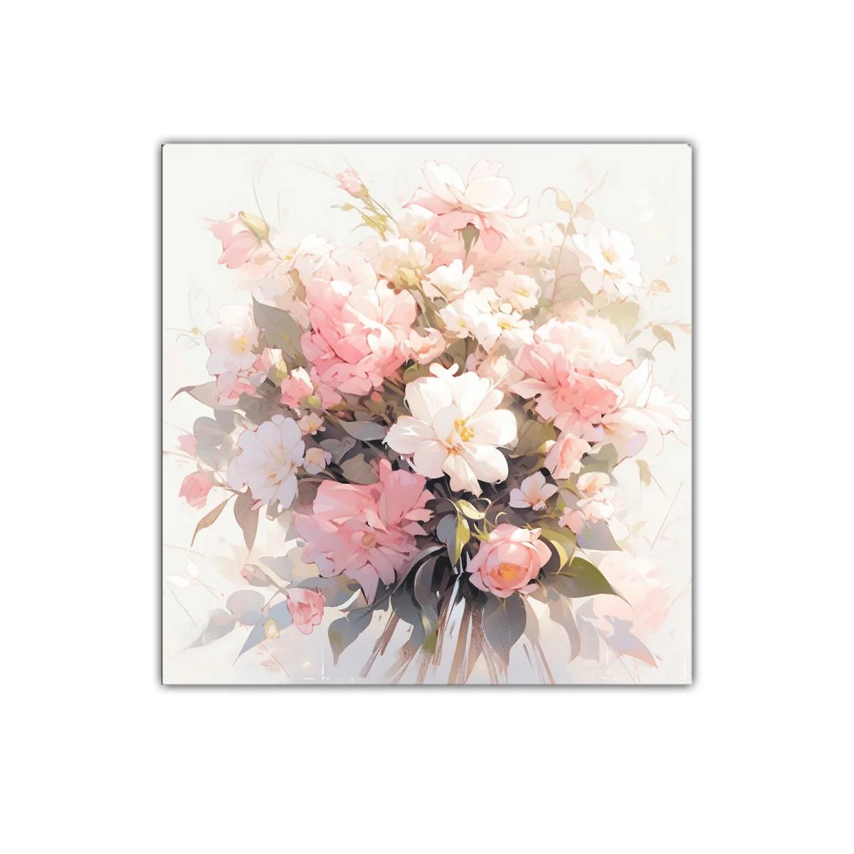 Cuadro decorativo con ramo de flores en tonos suaves y delicados