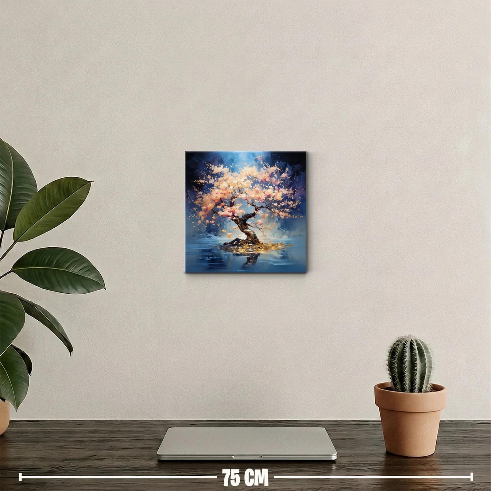 Árbol en flor iluminado en paisaje reflejado — miniatura 2
