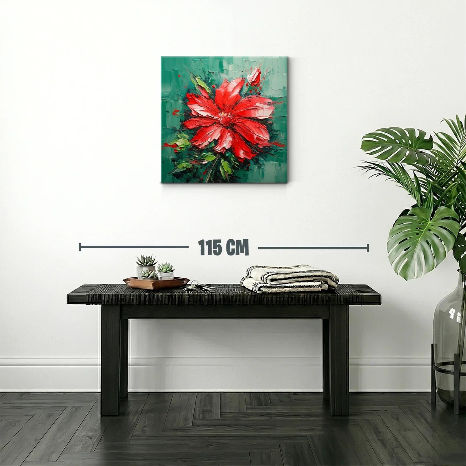 Cuadro Floral en Tonos Rojos y Verdes con Textura Viva — miniatura 2