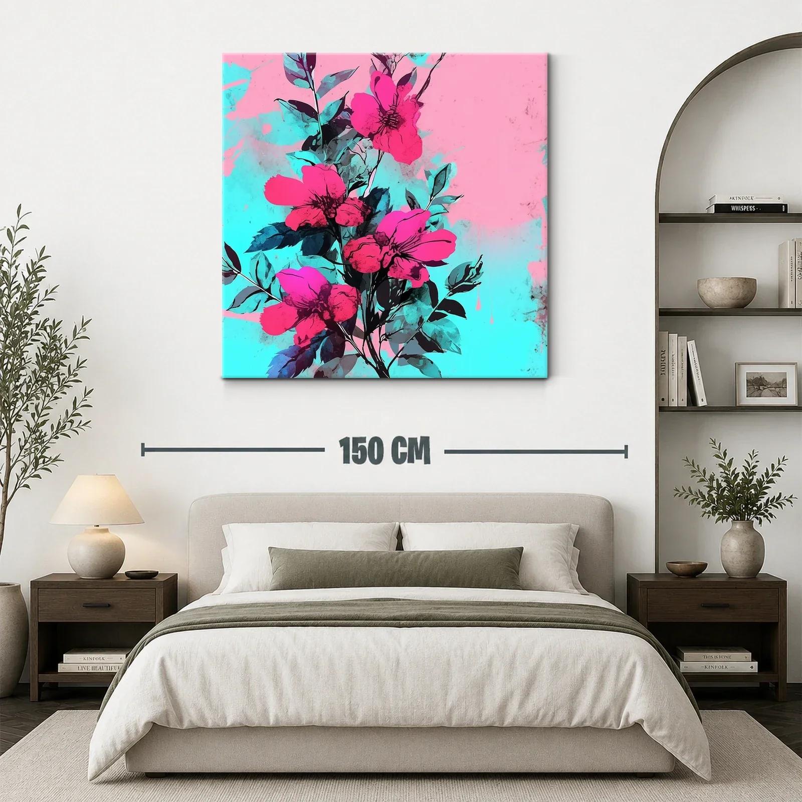 Cuadro moderno con flores vibrantes en fondo pastel — miniatura 3