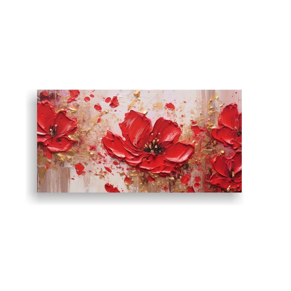 Cuadro amapolas rojas con textura dorada