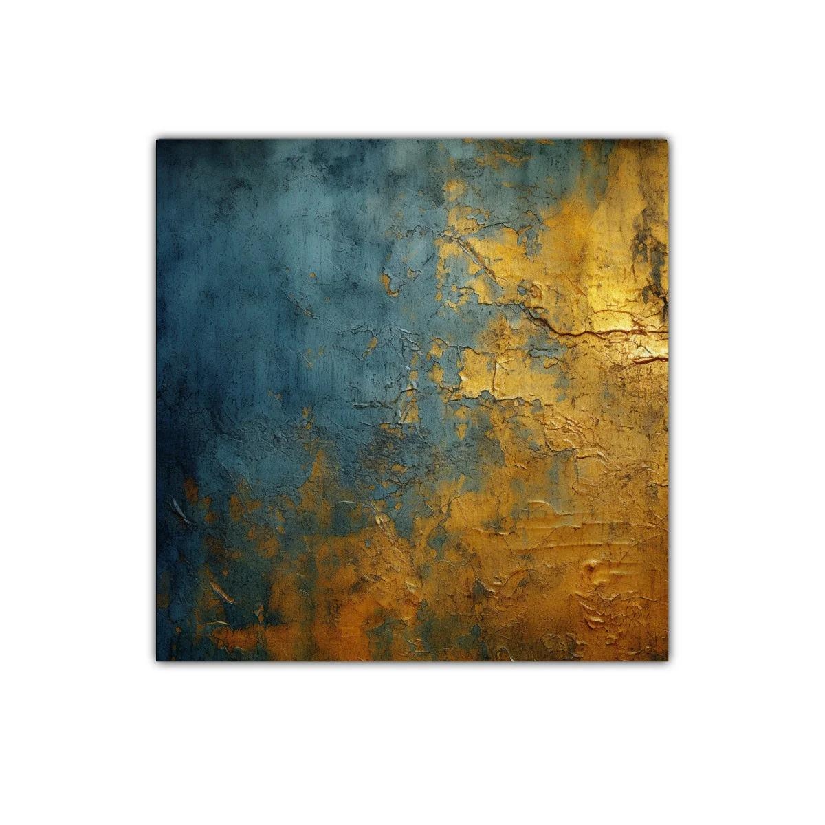 Cuadro decorativo abstracto con tonos dorados y azules