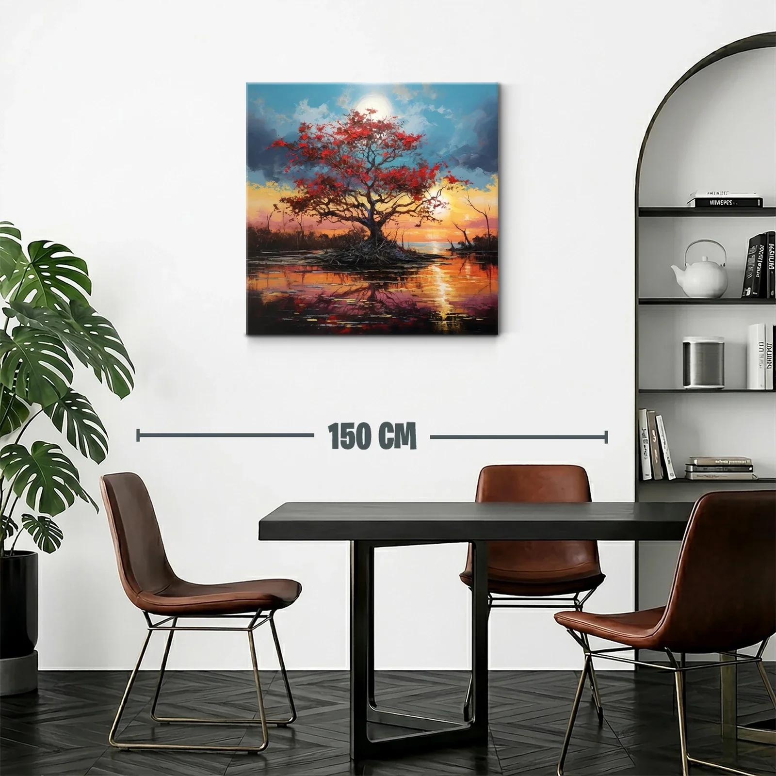 Árbol en paisaje al atardecer con tonos cálidos y azules — miniatura 2