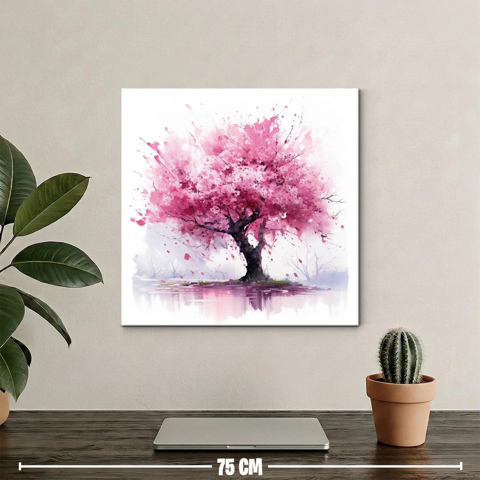 Árbol en flor rosa con reflejo sobre agua calma — miniatura 2