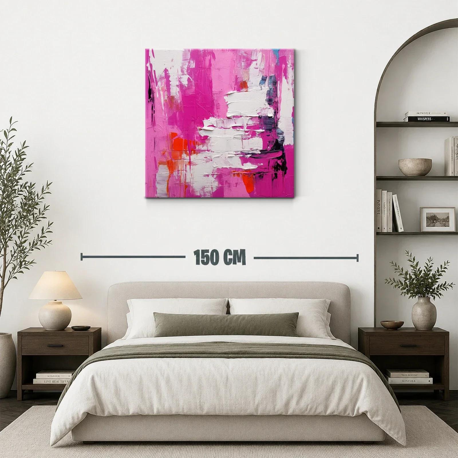 Cuadro abstracto con alto impacto en rosas y blanco — miniatura 3