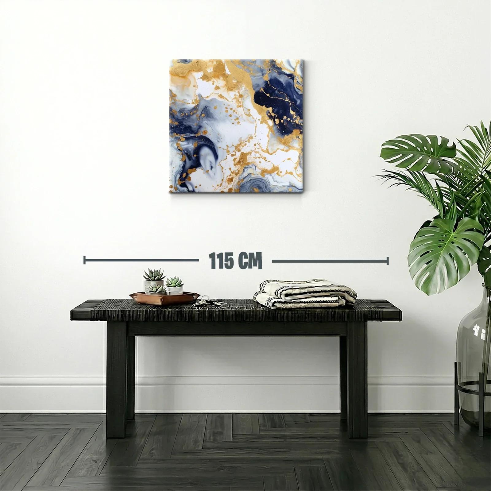 Cuadro abstracto con tonos dorados y azul marino elegante — miniatura 2