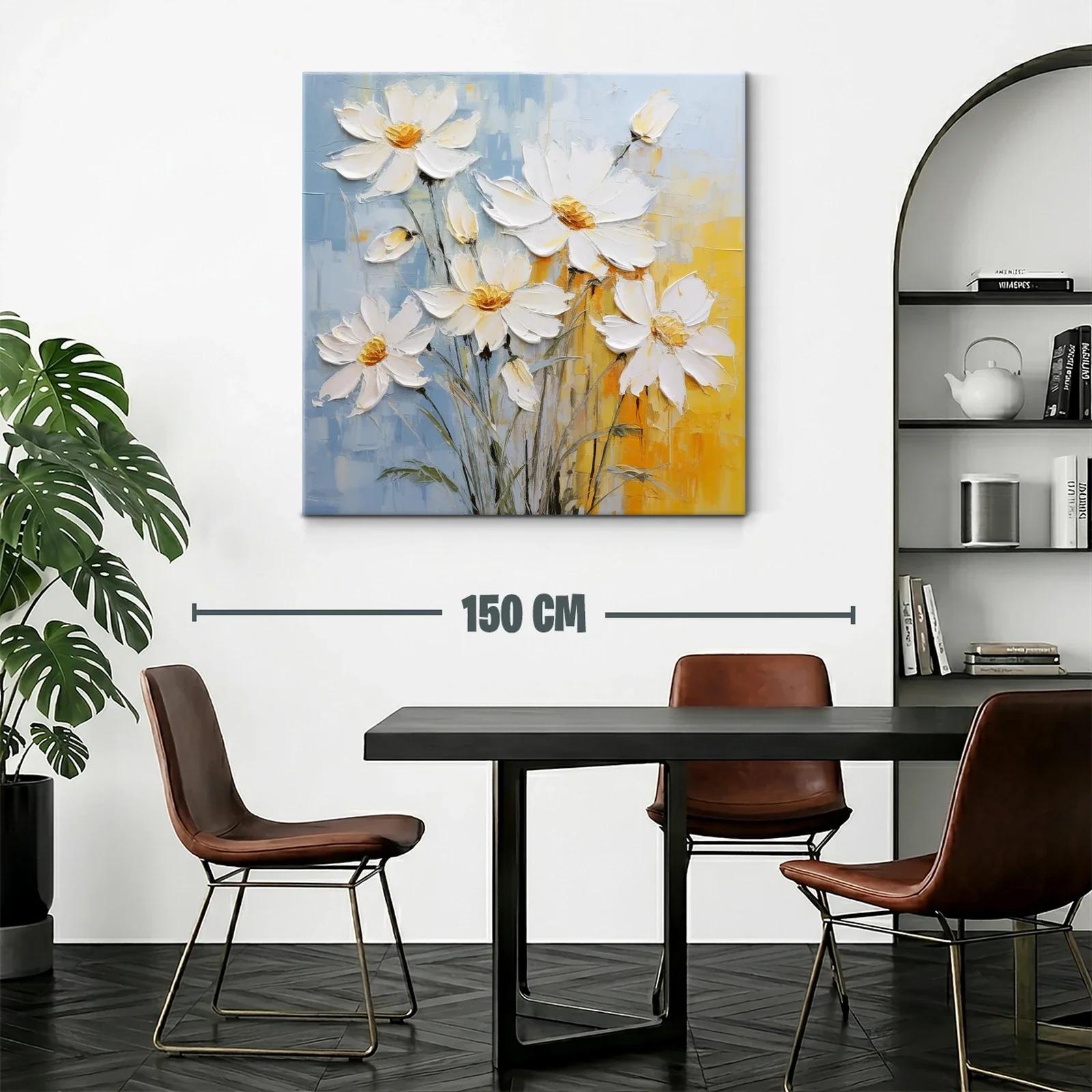 Cuadro con ramo de flores blancas y fondo azul y amarillo — miniatura 2