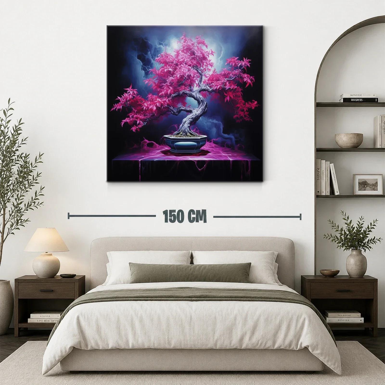 Árbol Bonsái con Hojas Fucsias en Fondo Oscuro — miniatura 3