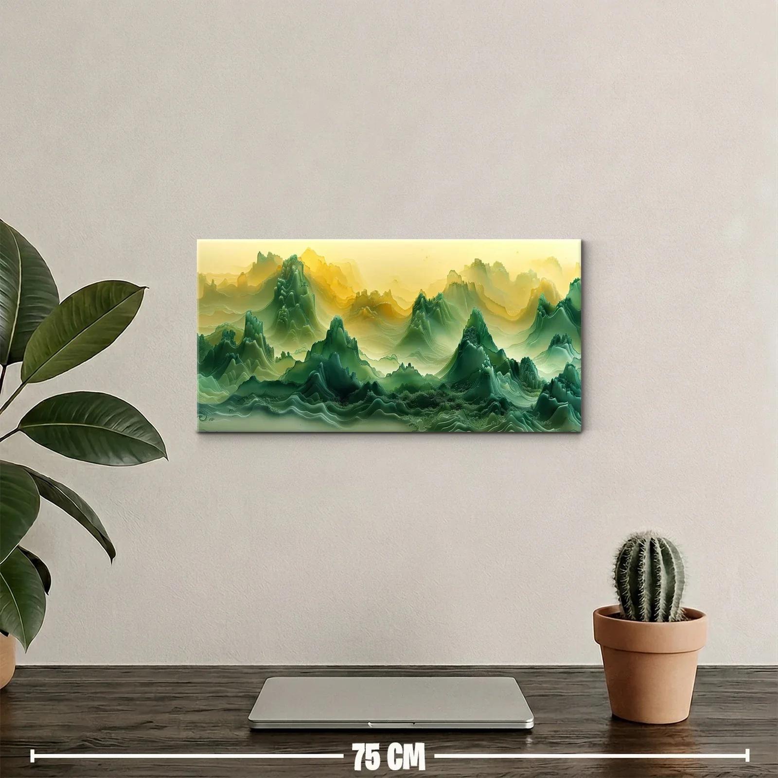 Cuadro cordillera de montañas con bruma y picos escarpados — miniatura 2