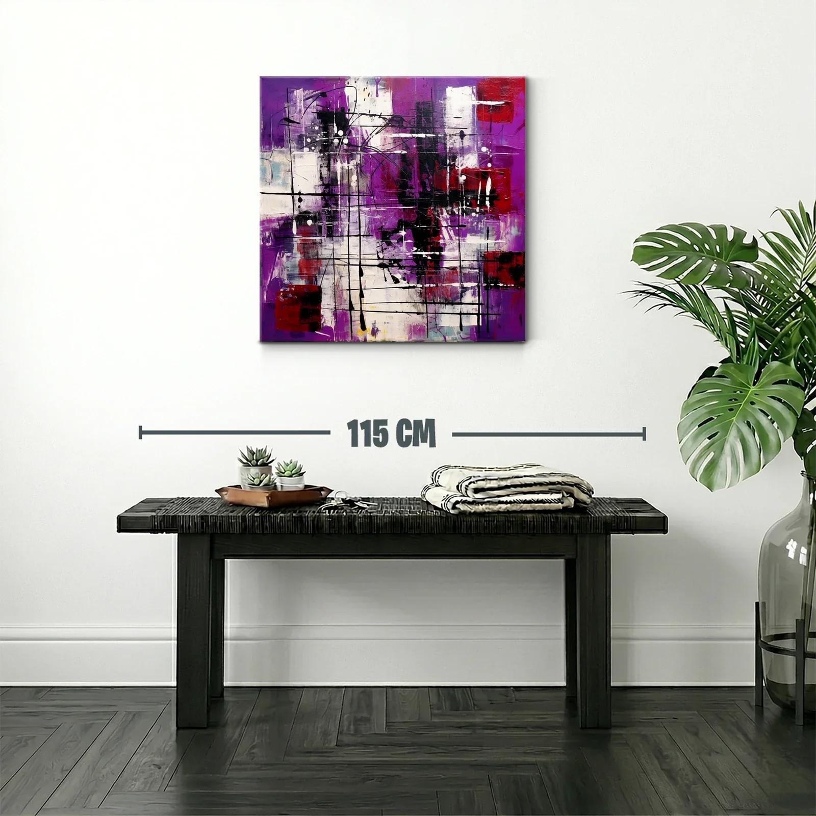 Cuadro abstracto contemporáneo con tonos púrpura y rojo — miniatura 2