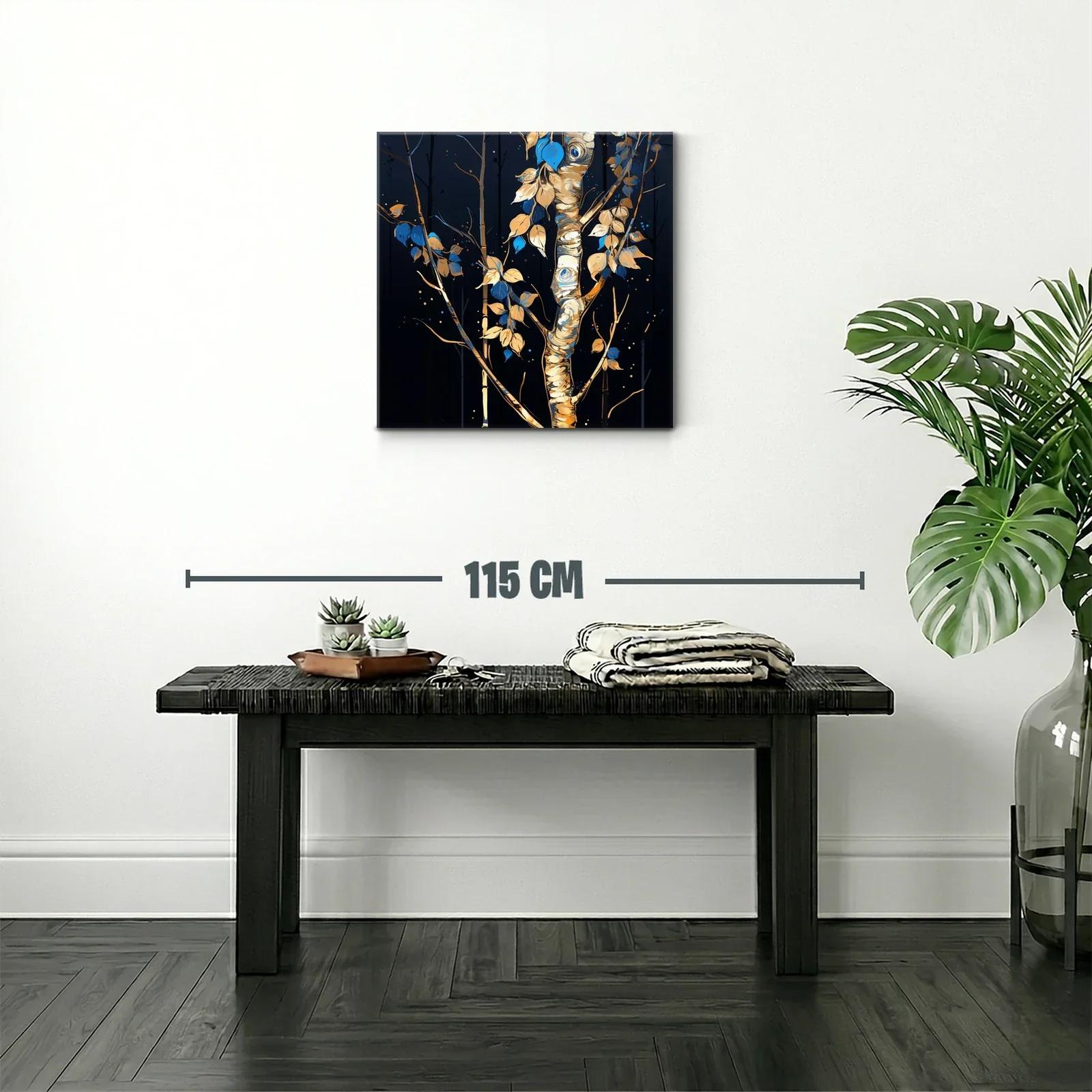 Cuadro Árbol con Hojas en Tonos Azules y Dorados — miniatura 2