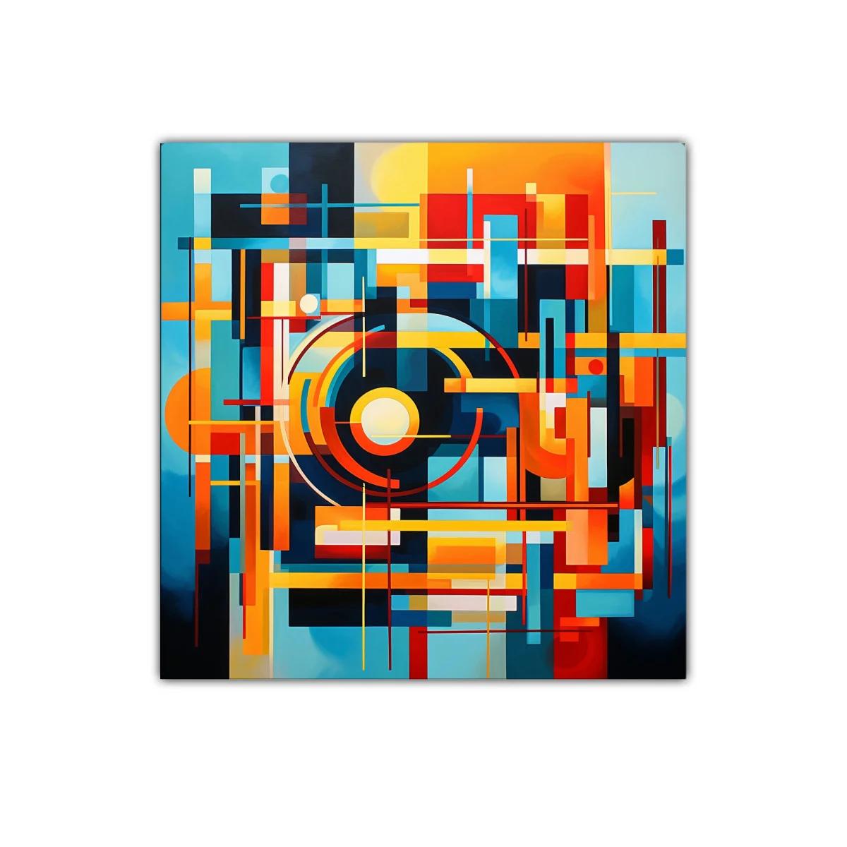 Composición geométrica en tonos cálidos y azules vibrantes — imagen principal