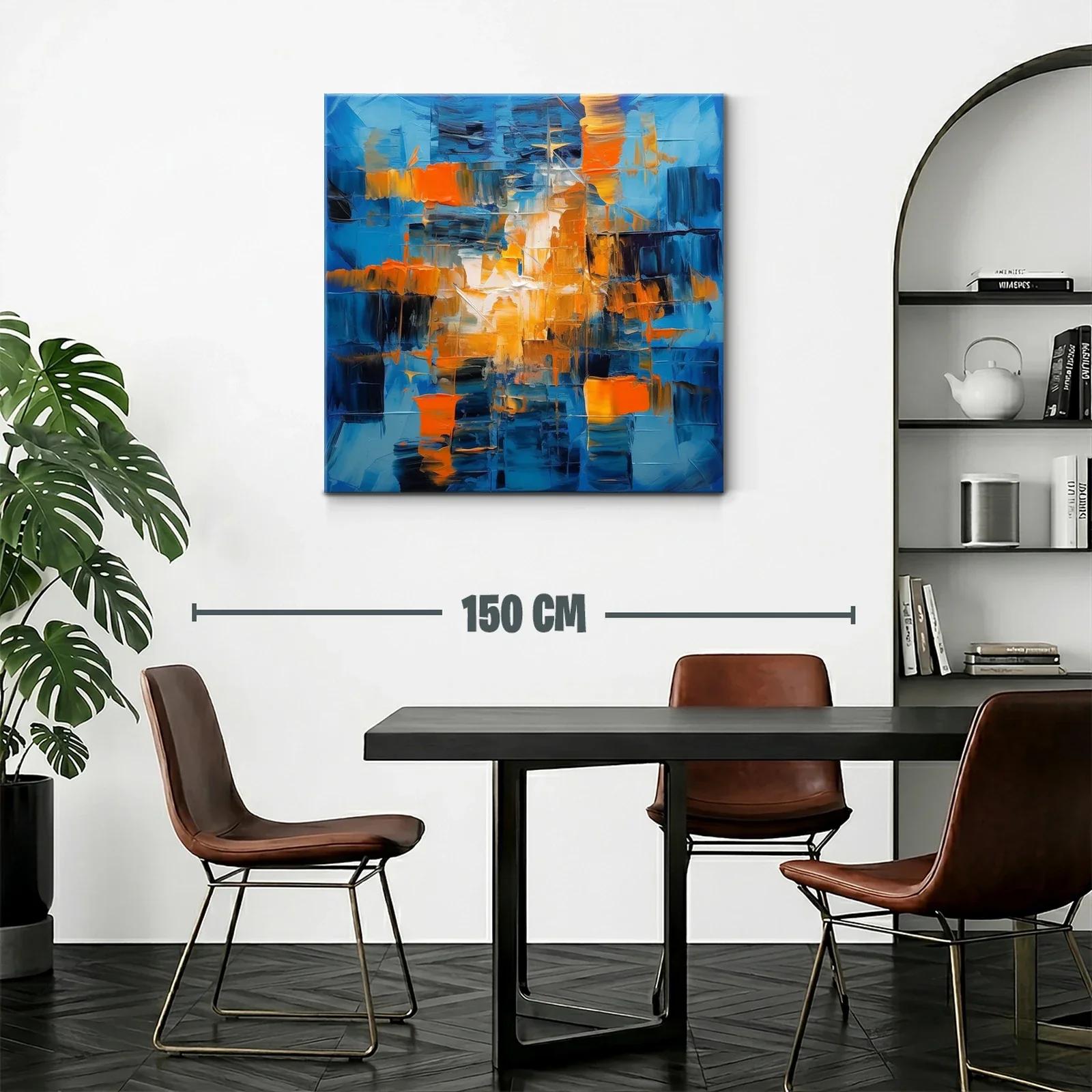 Cuadro abstracto en tonos azules y naranjas vibrantes — miniatura 2