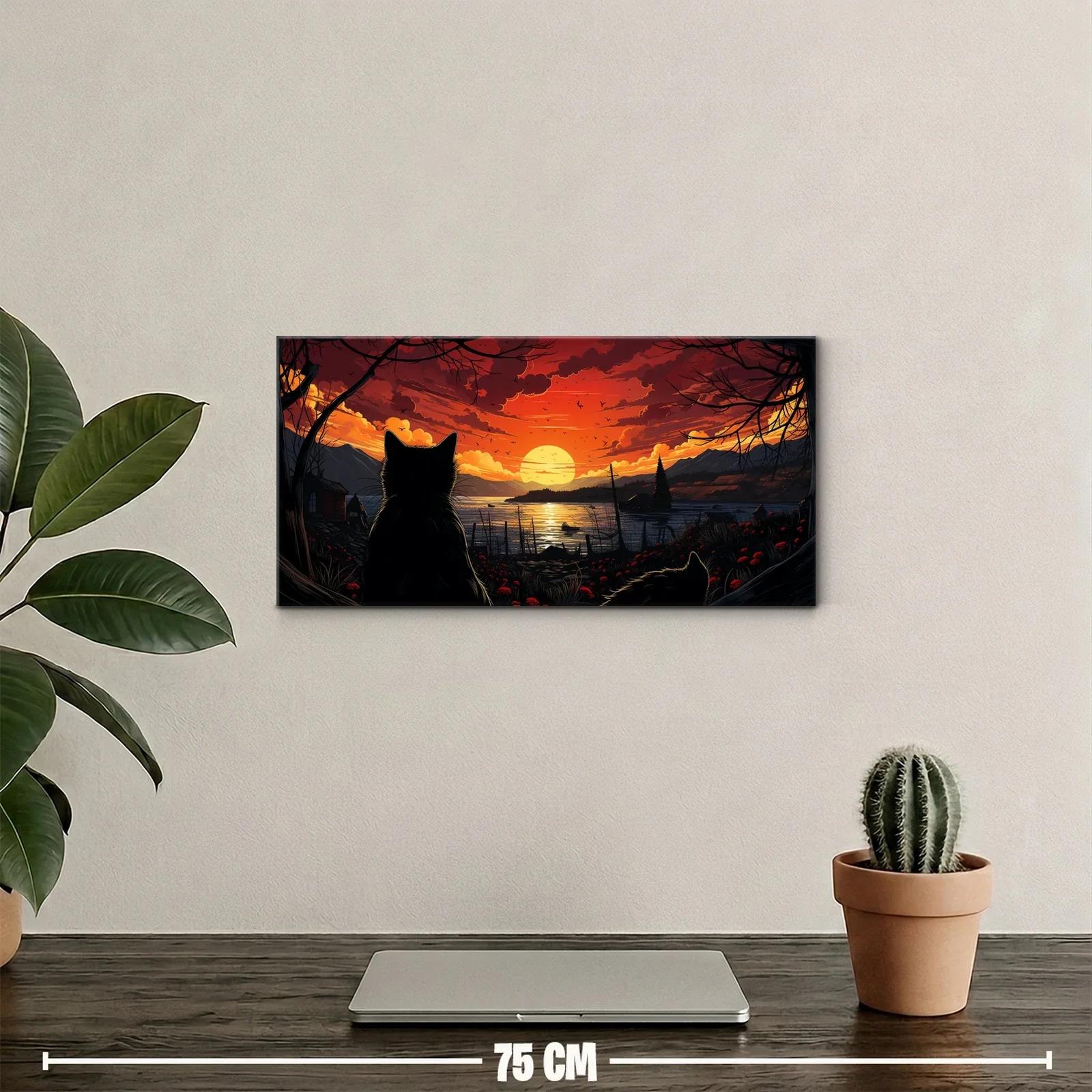 Cuadro gato negro junto al lago al atardecer — miniatura 2