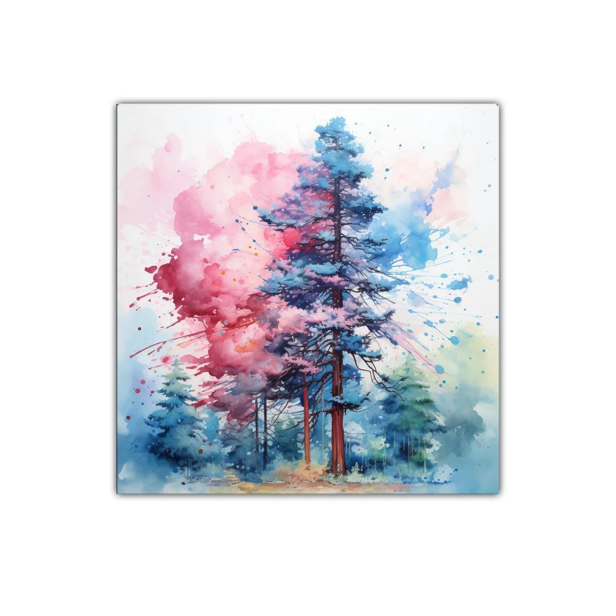 Bosque en acuarelas con explosión de colores vibrantes