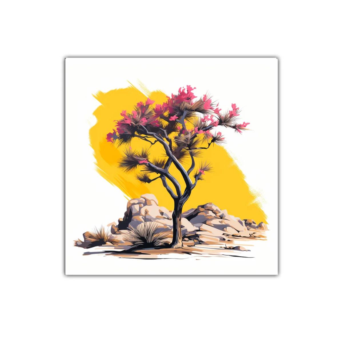 Árbol floreciente con fondo amarillo vibrante — imagen principal