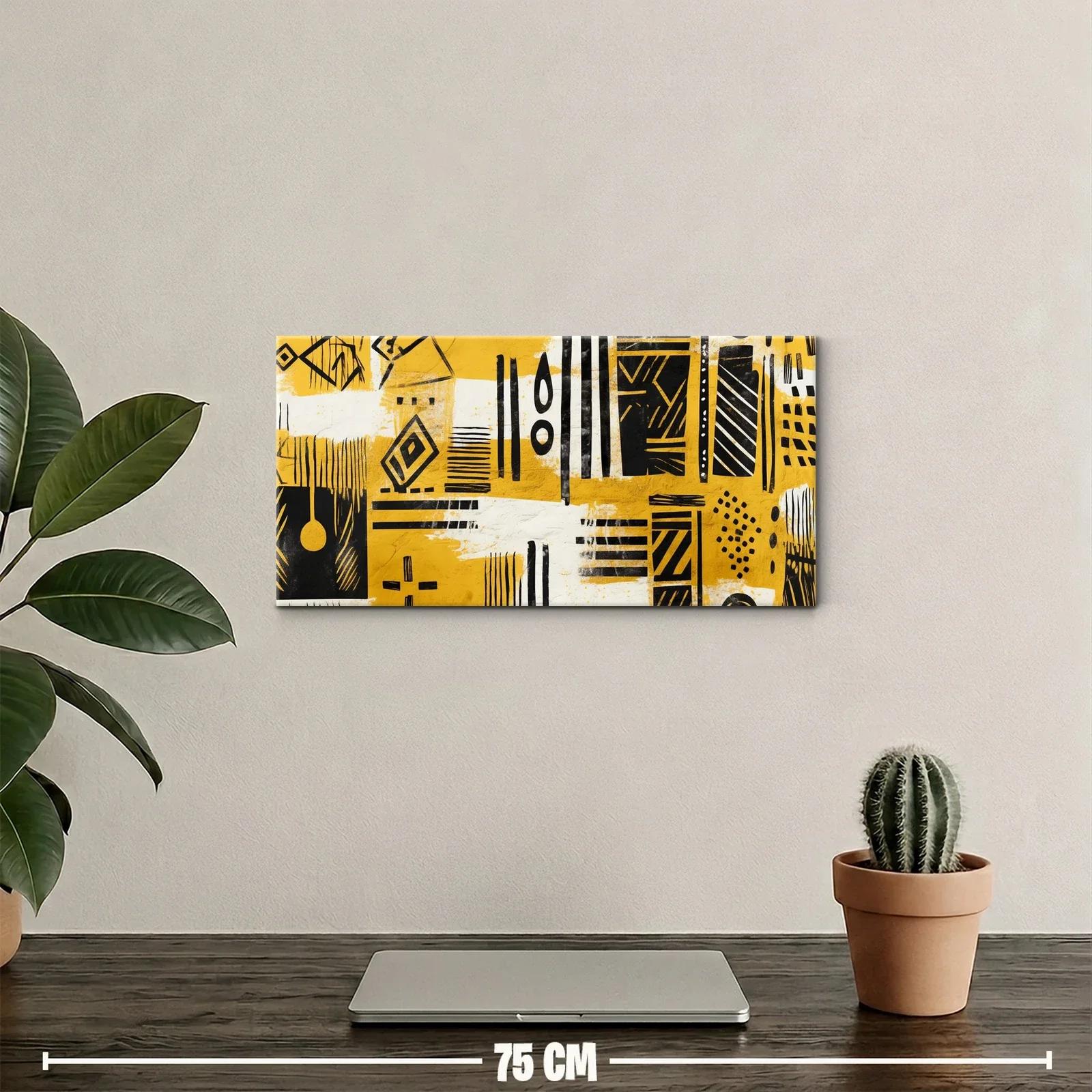 Cuadro composición geométrica abstracta con cruces y fondo dorado — miniatura 2