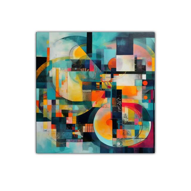 Cuadro abstracto con formas geométricas y colores vibrantes