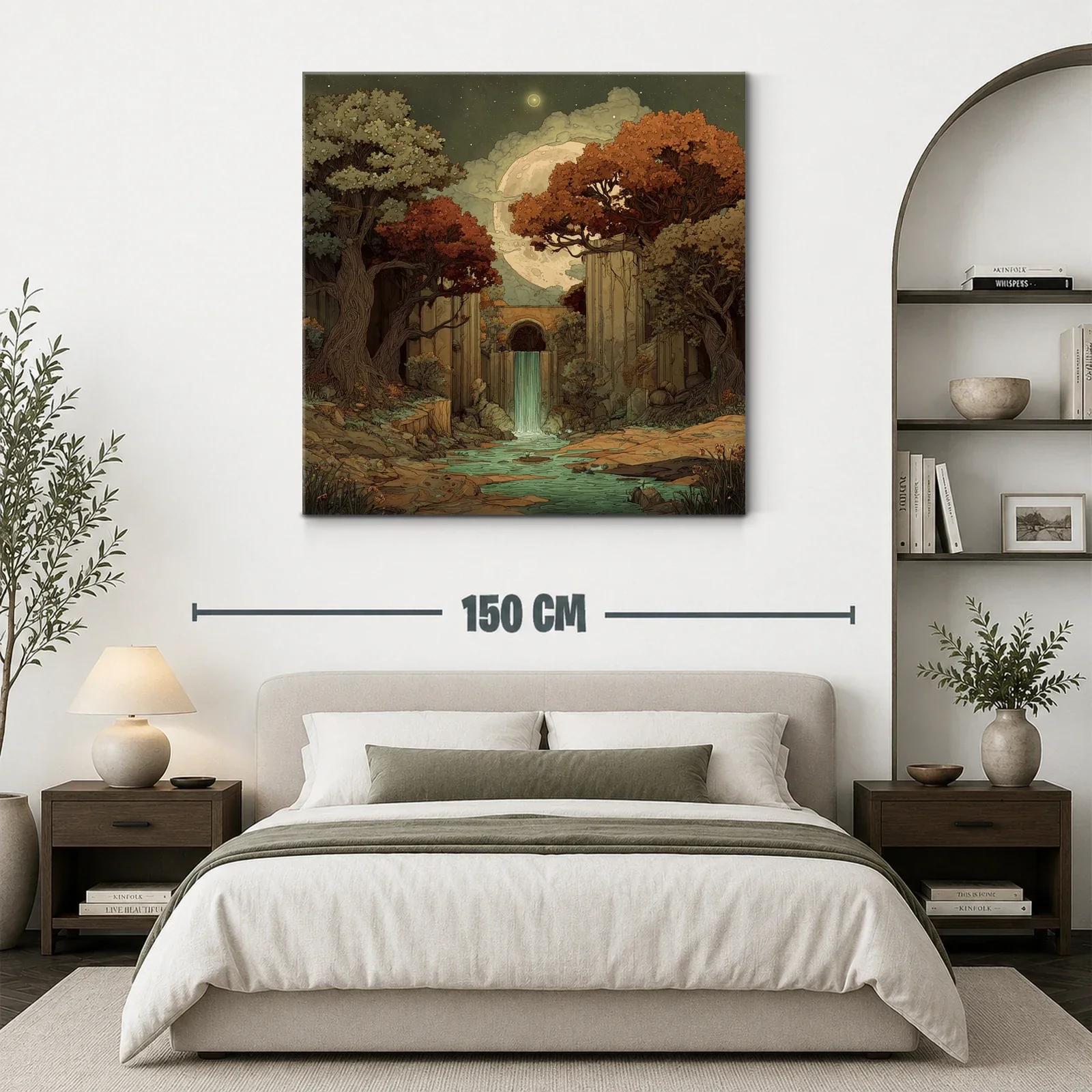 Paisaje nocturno con cascada y árboles de otoño — miniatura 3