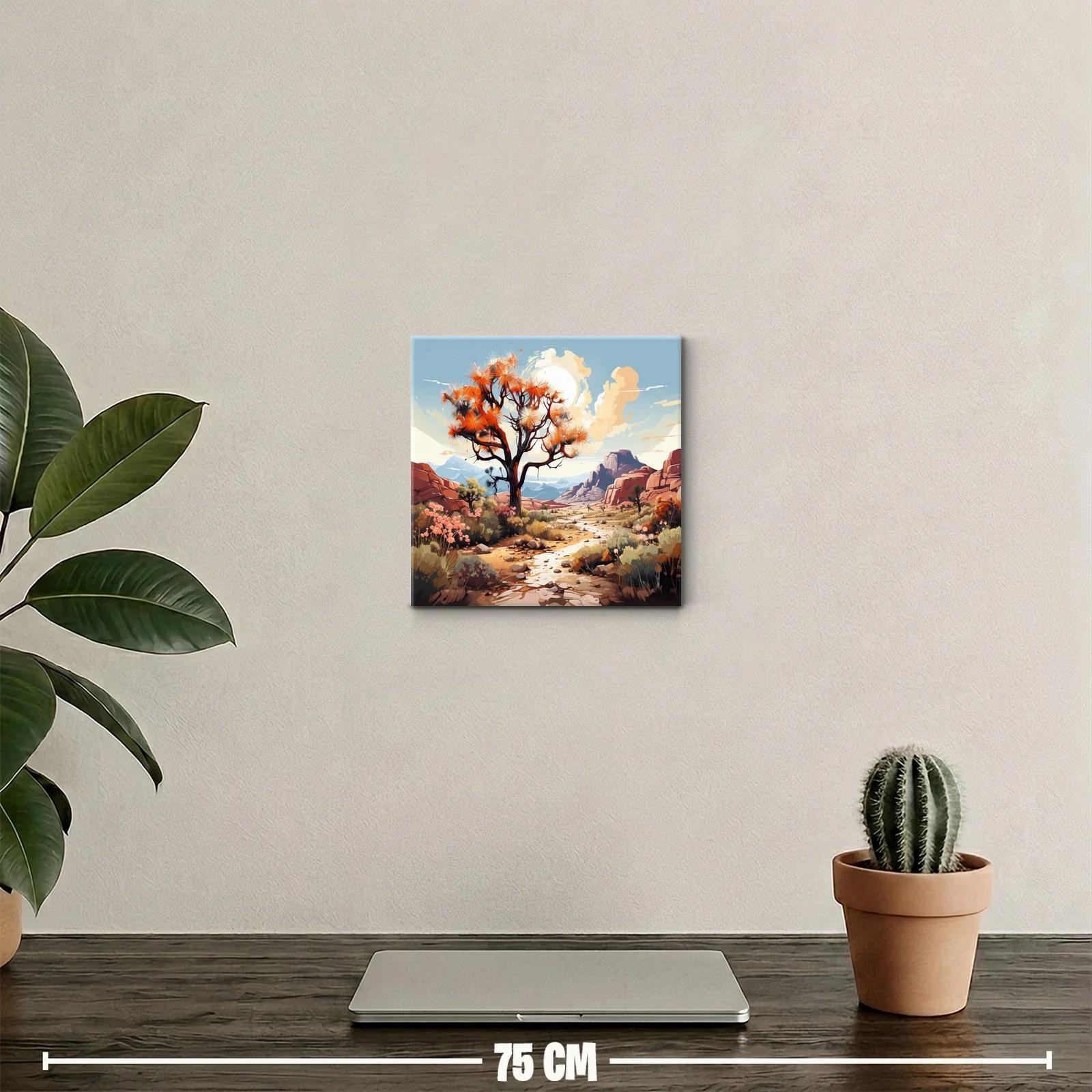 Paisaje desértico con árbol y flora en tonos cálidos — miniatura 2