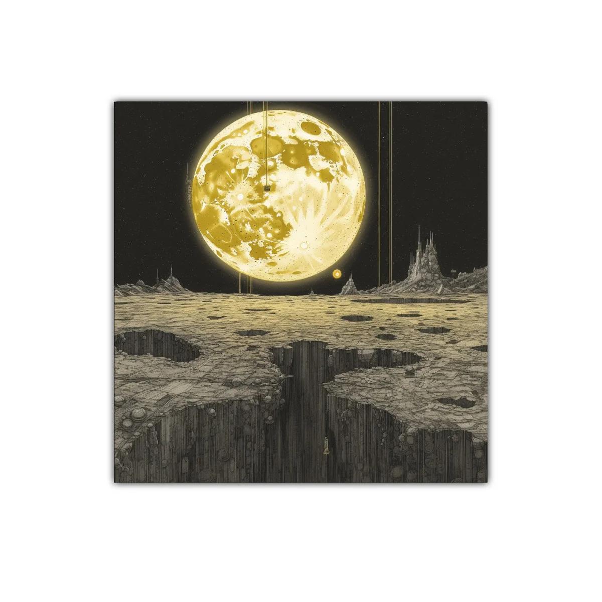 Paisaje lunar con visión futurista y luz dorada intensa — imagen principal