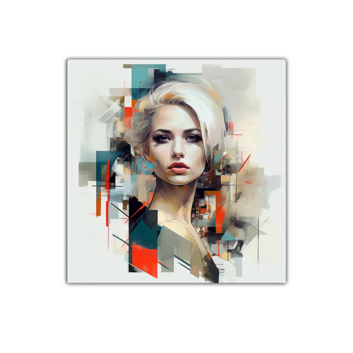 Retrato contemporáneo de mujer con toques abstractos vibrantes