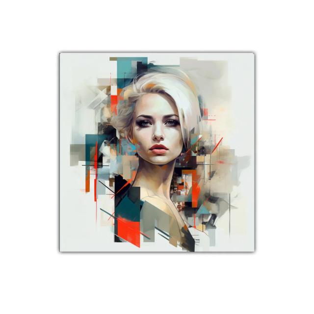 Retrato contemporáneo de mujer con toques abstractos vibrantes