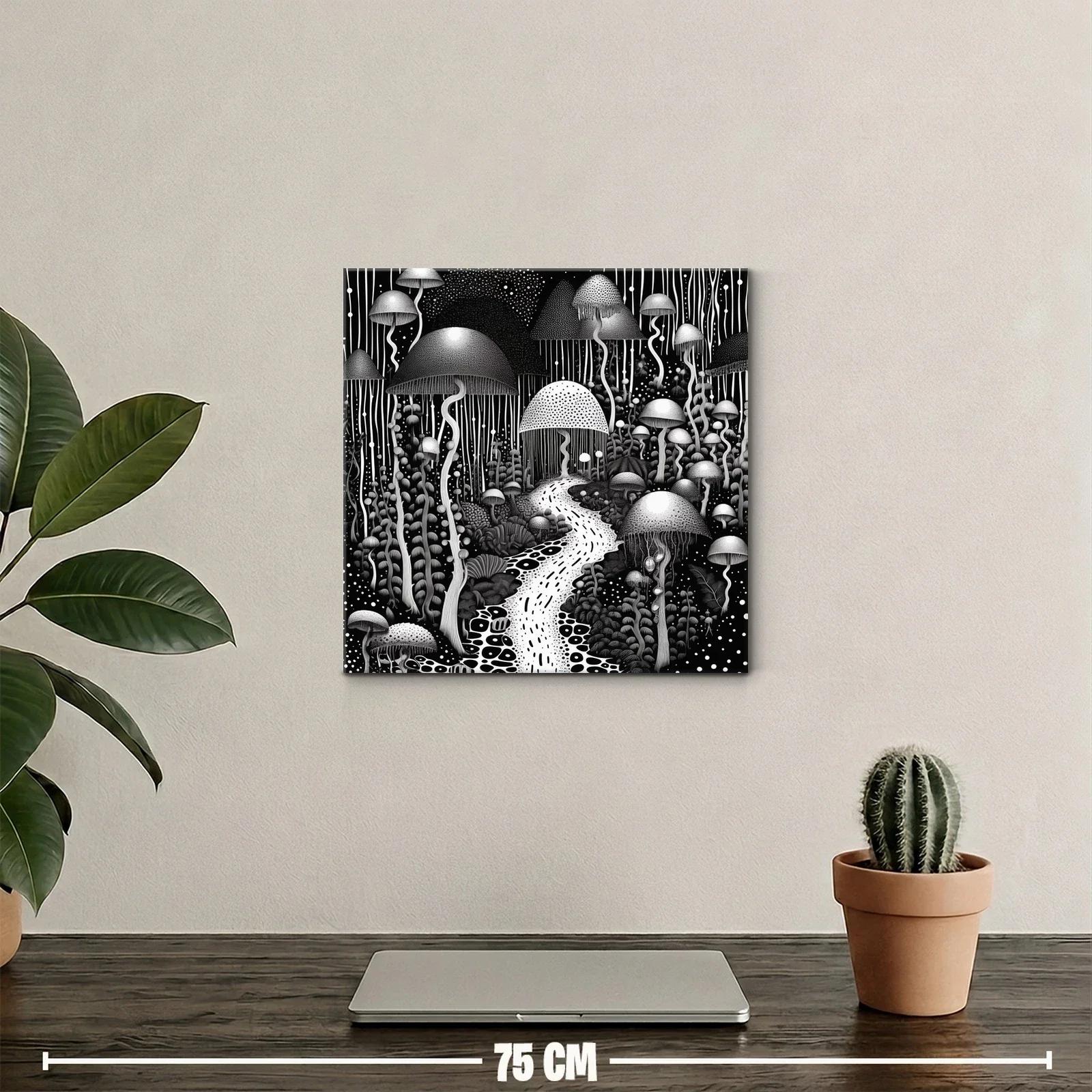 Bosque Onírico de Hongos en Blanco y Negro — miniatura 2