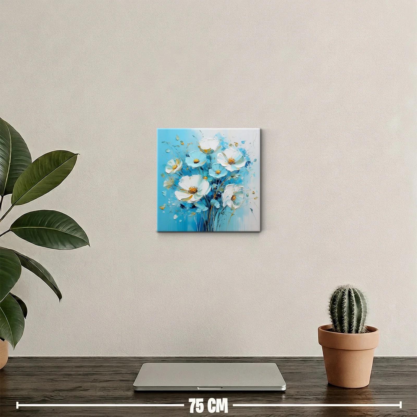 Cuadro floral con delicadas flores blancas y fondo azul — miniatura 2