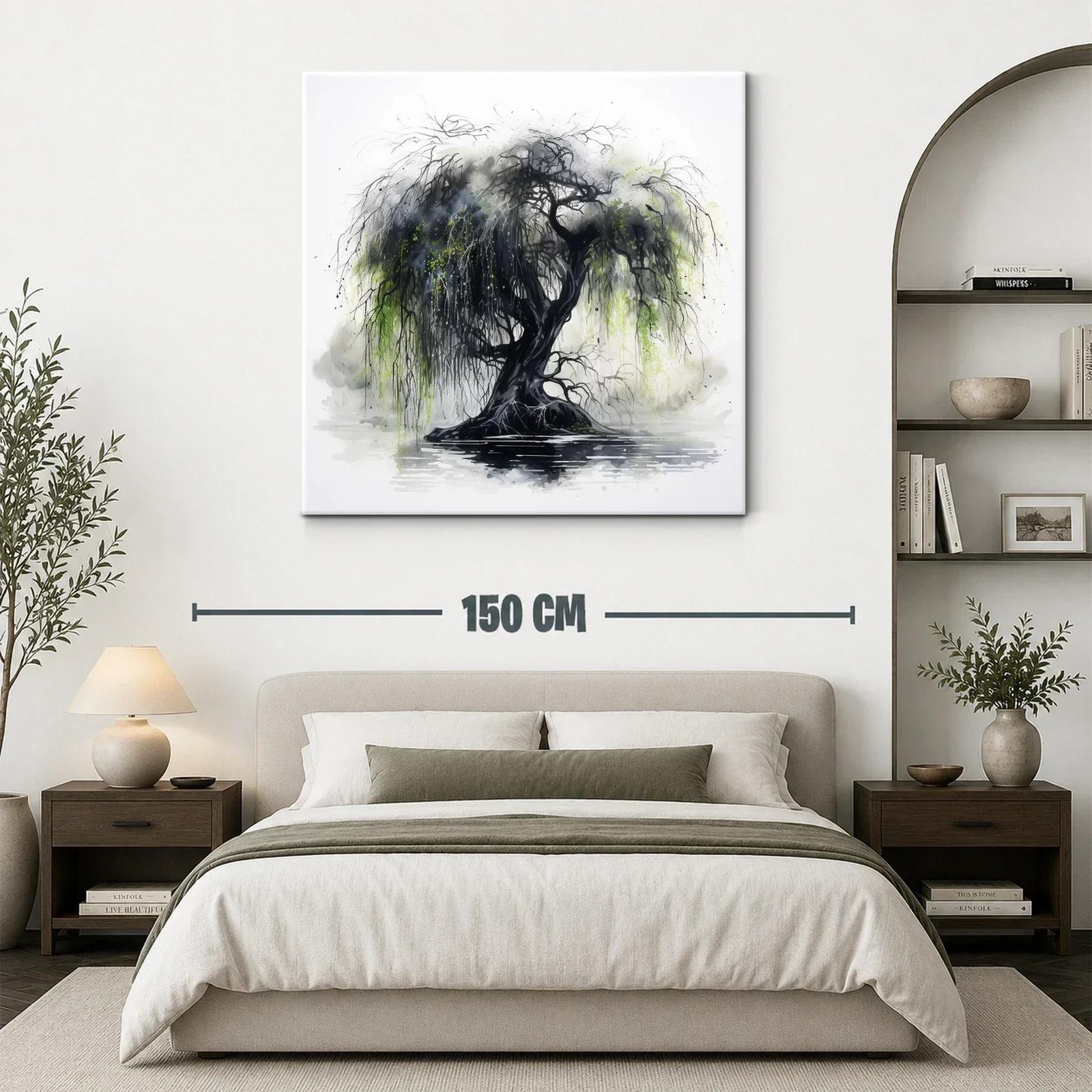 Árbol oscuro con ramas colgantes y reflejos de agua — miniatura 3