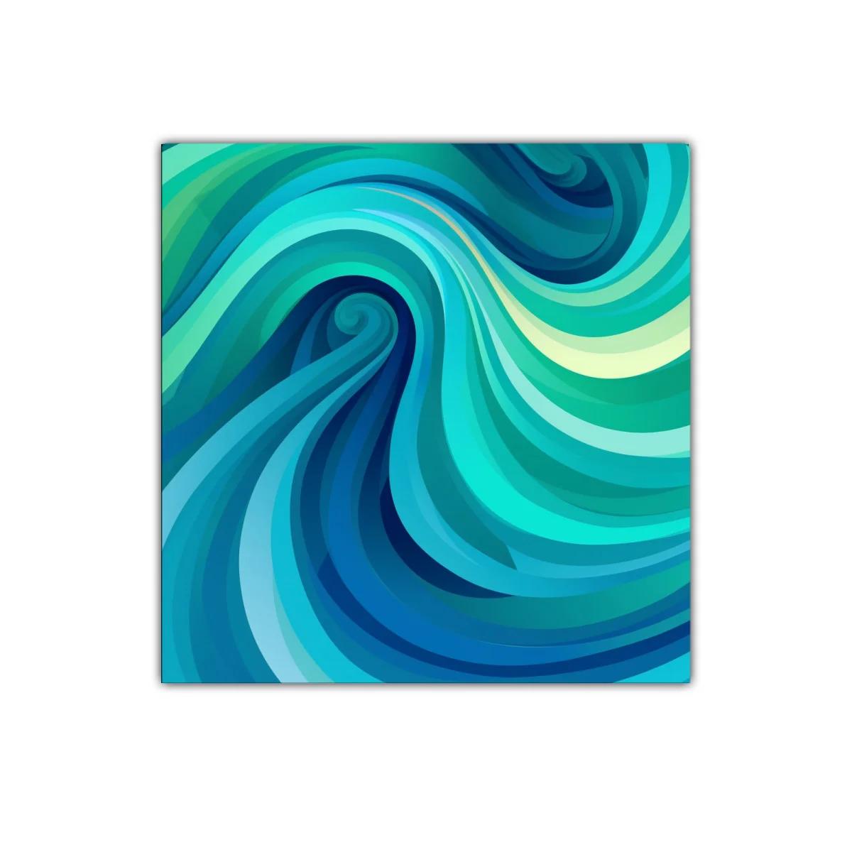 Cuadro abstracto con ondas en tonos azules y verdes