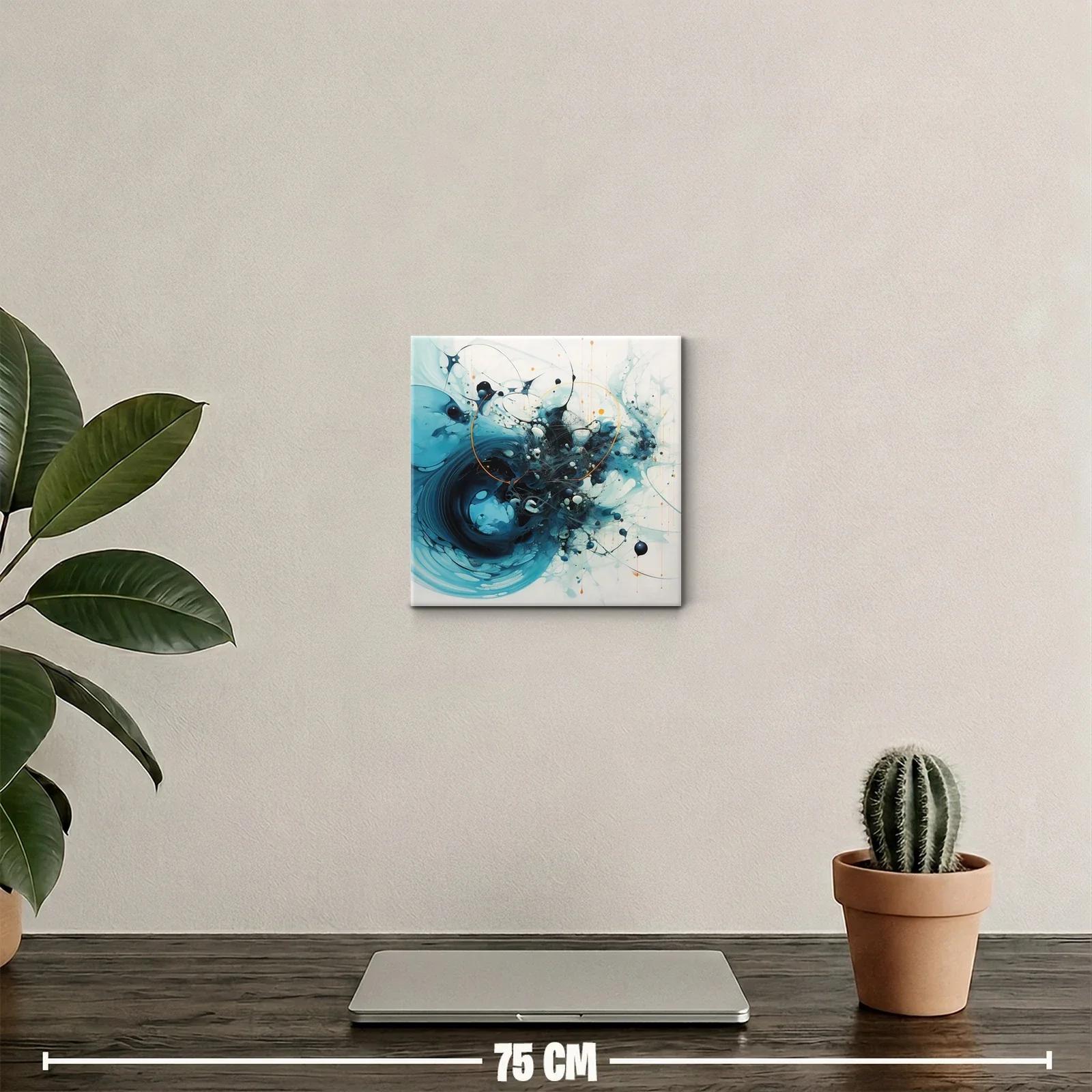 Cuadro abstracto con formas dinámicas en tonos azules y negros — miniatura 2