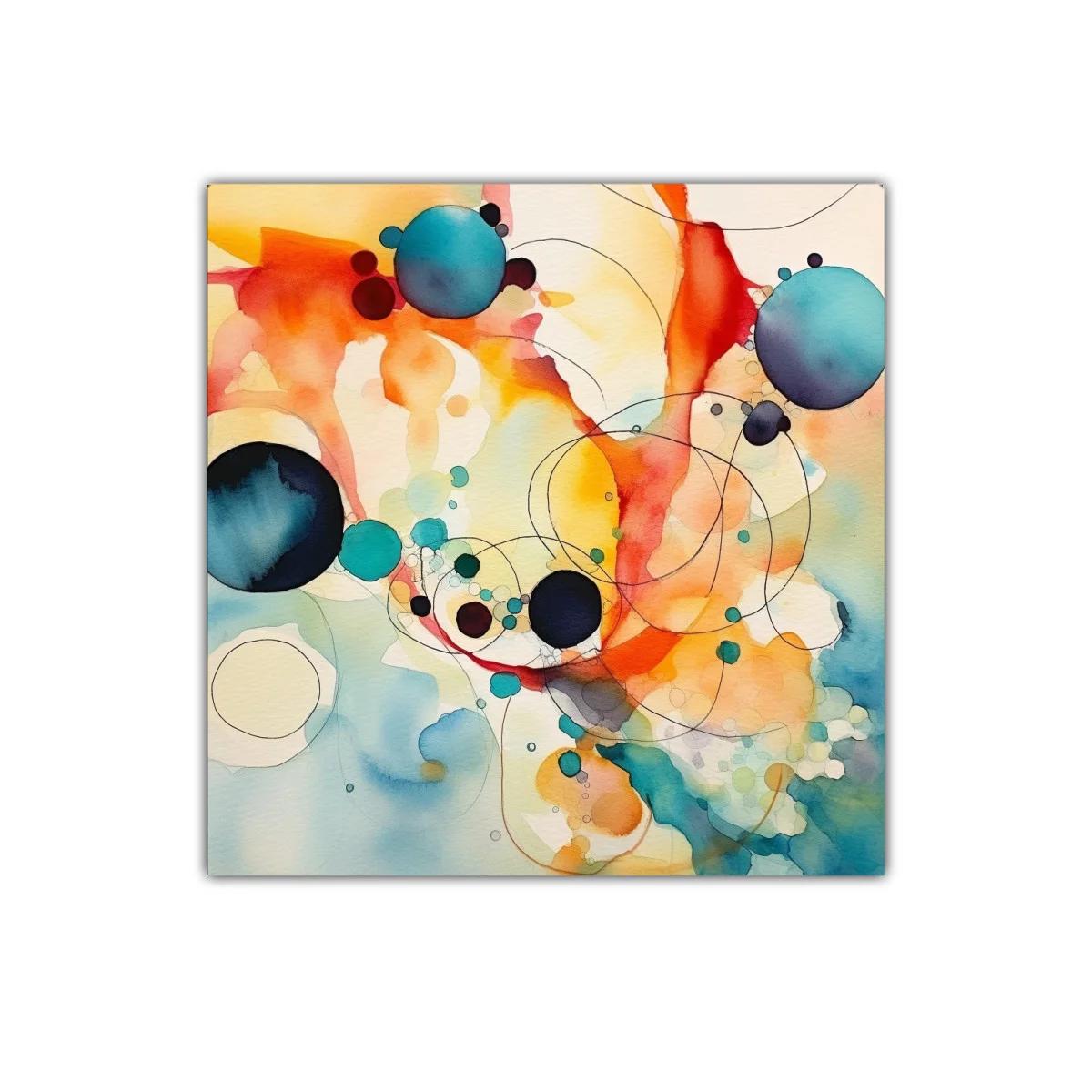 Arte abstracto con círculos vibrantes y trazos delicados — imagen principal
