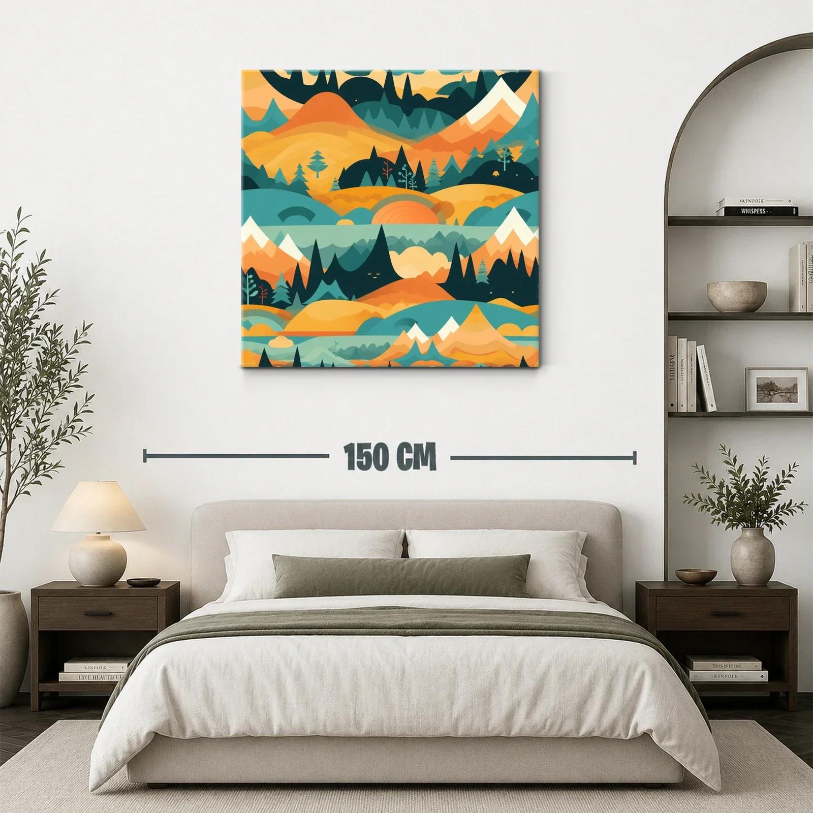 Paisaje abstracto con montañas y bosques en tonos cálidos — miniatura 3