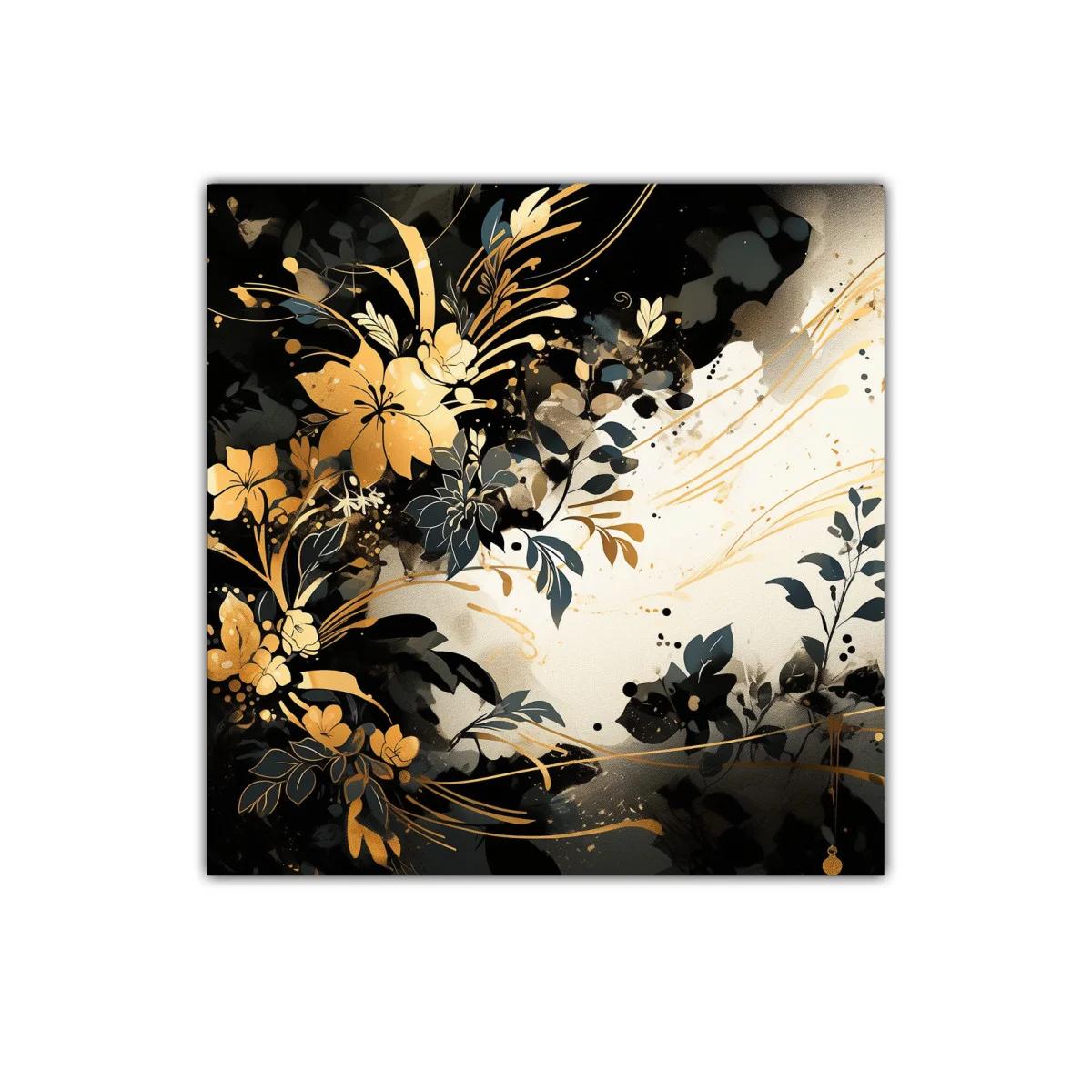 Cuadro decorativo floral en tonos dorados y negros elegantes — imagen principal