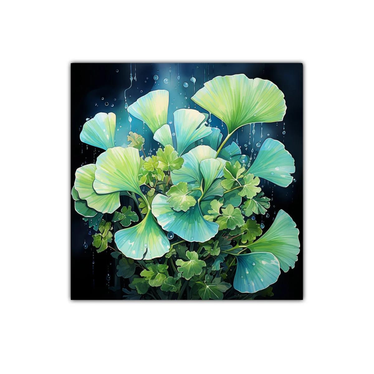 Cuadro decorativo con hojas vibrantes en tonos verdes y azules — imagen principal