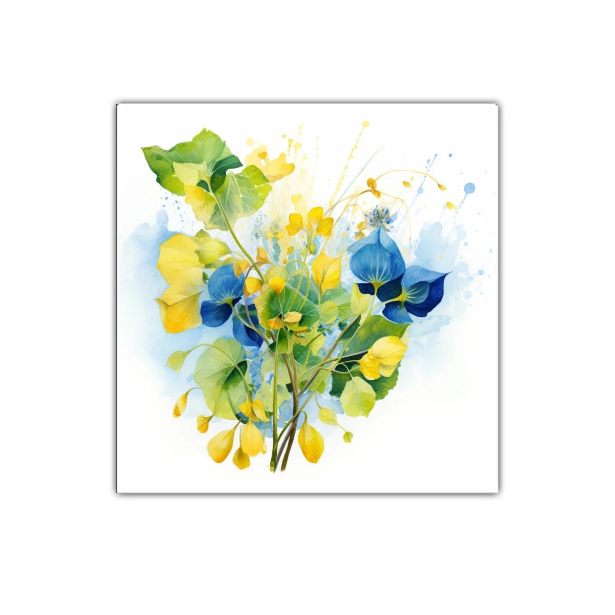 Composición floral en tonos azules y amarillos vibrantes — imagen principal