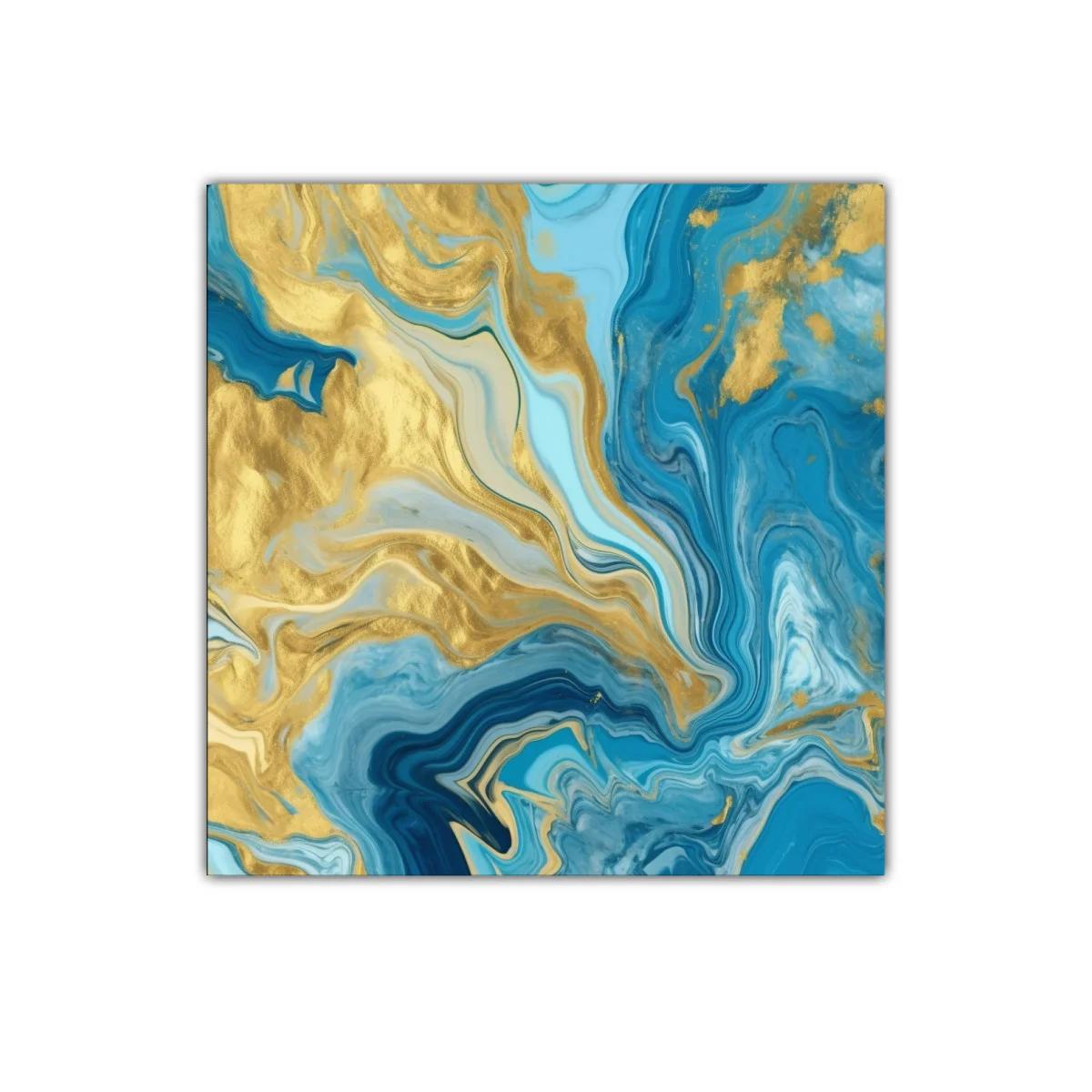 Cuadro abstracto tonos azul y dorado para decoración moderna