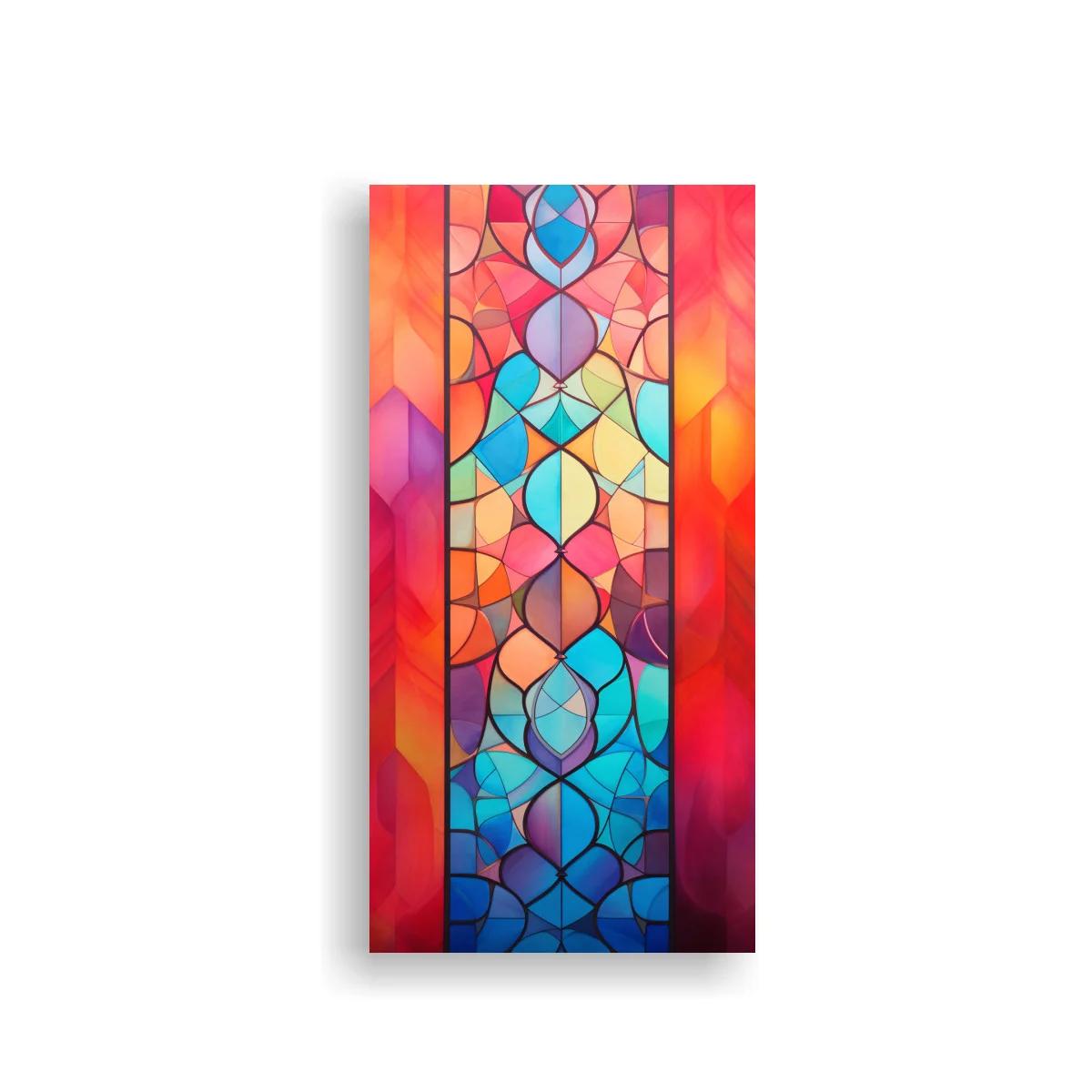 Cuadro vitral geométrico con franjas cálidas