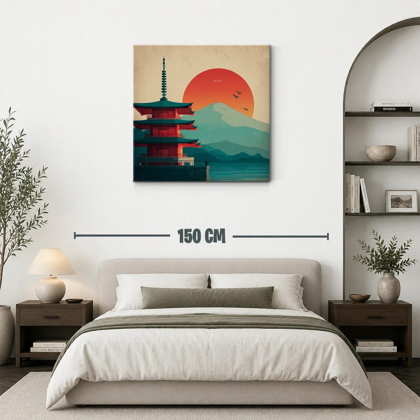Paisaje japonés con pagoda y monte Fuji al atardecer — miniatura 3