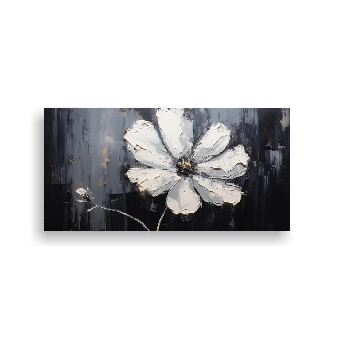 Cuadro flor blanca de pétalos abiertos con fondo oscuro
