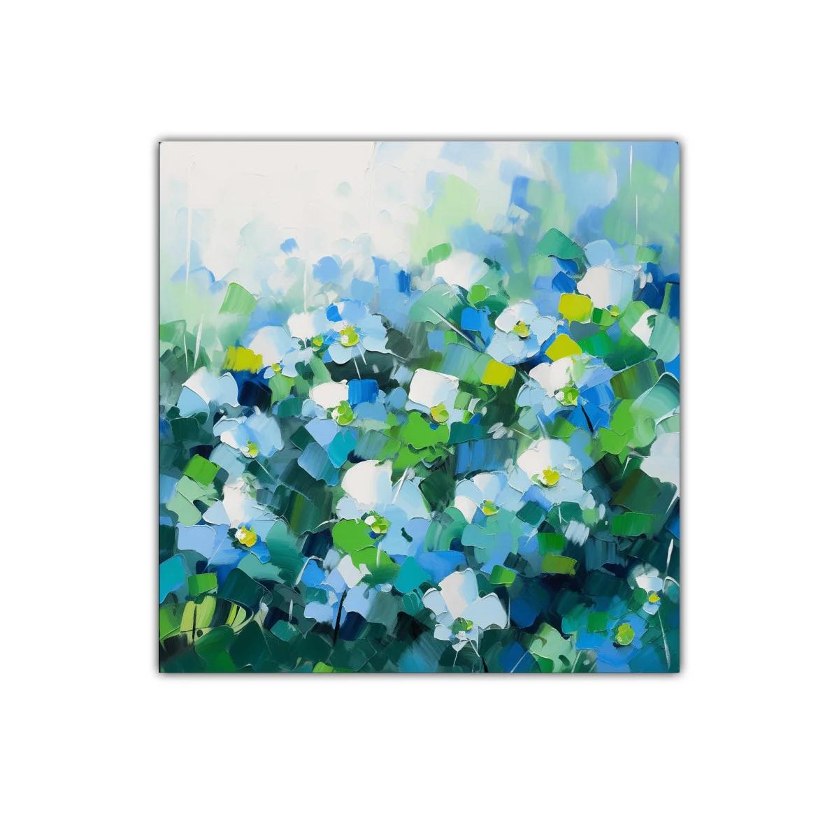 Cuadro decorativo con flores en tonos azules y verdes