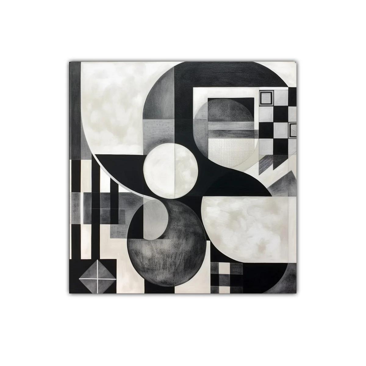 Cuadro abstracto en blanco y negro con formas geométricas — imagen principal