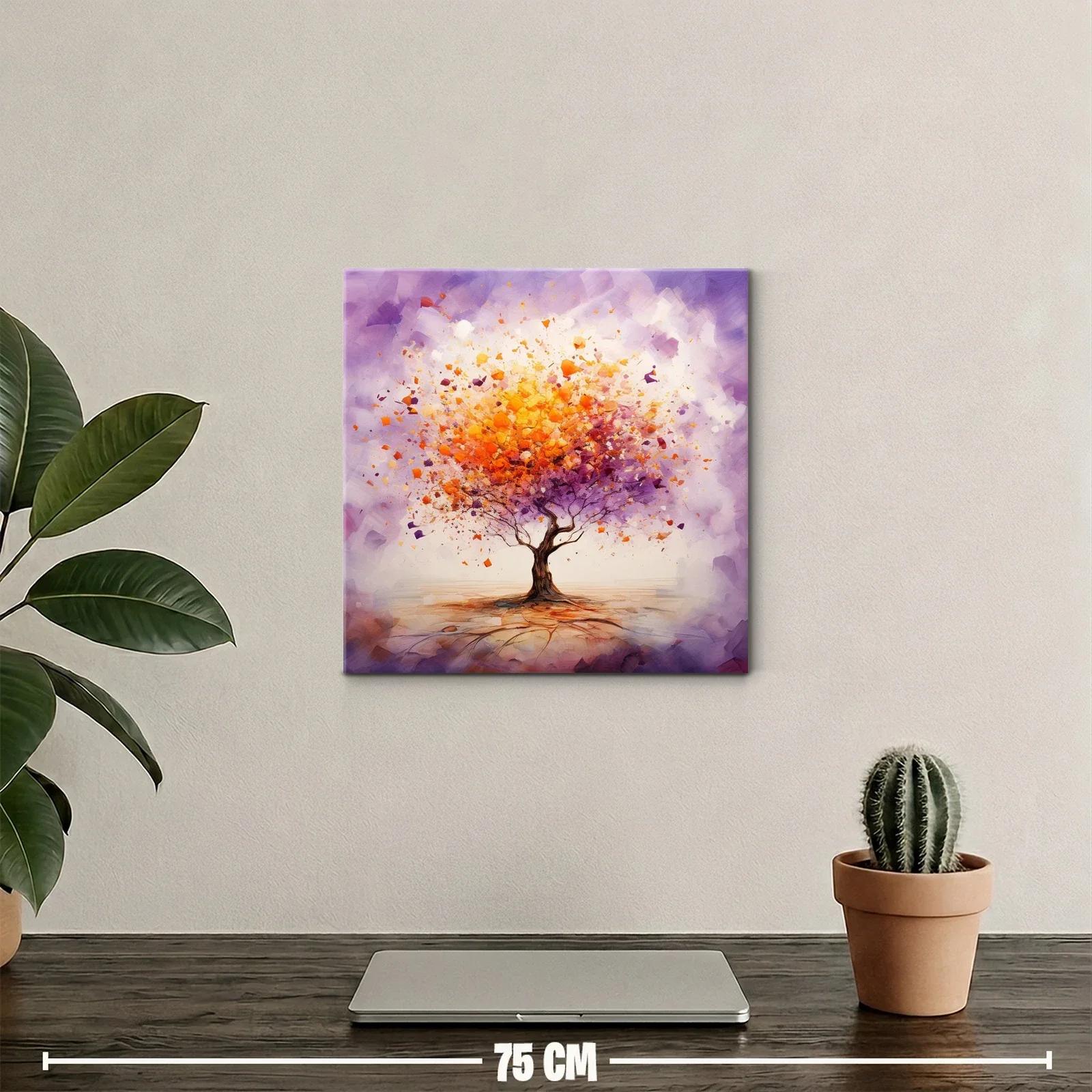 Árbol vibrante con explosión de hojas en tonos cálidos y morados — miniatura 2