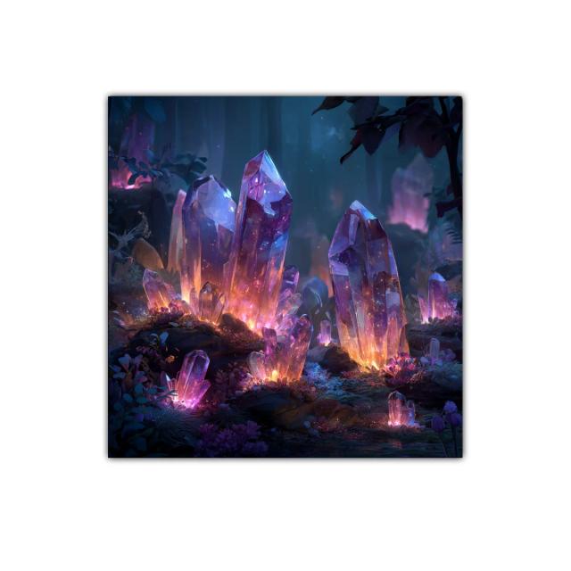 Cuadro con cristales luminosos en tonos violeta y azul