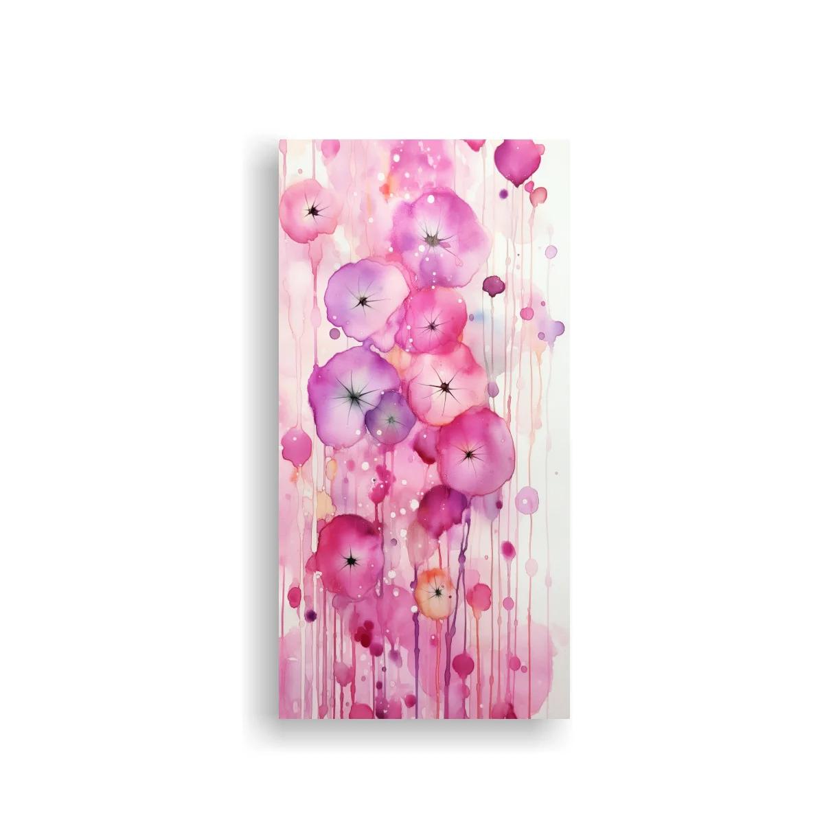 Cuadro amapolas rosadas con goteos de acuarela