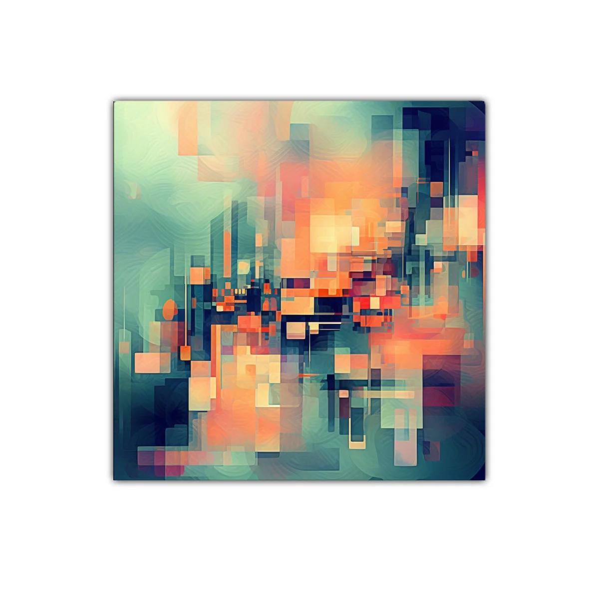Composición abstracta con tonos cálidos y fríos contrastantes